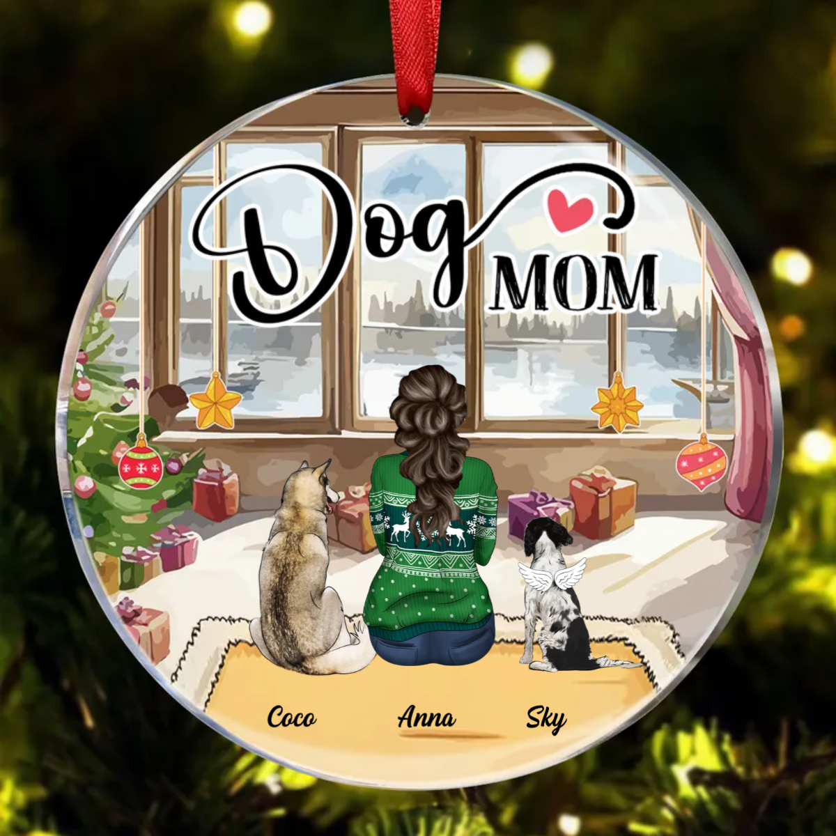 Dog Mom Sitting Personalized Circle Ornament