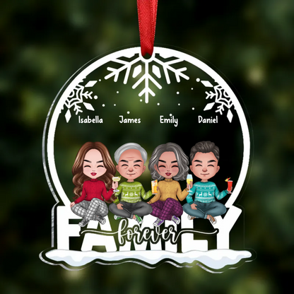 Family Where Love Never Ends - Family Personalized Custom Ornament - Acrylic Snow Globe Shaped - Christmas Gift For Siblings, Brothers, Sisters, Cousins, Friends