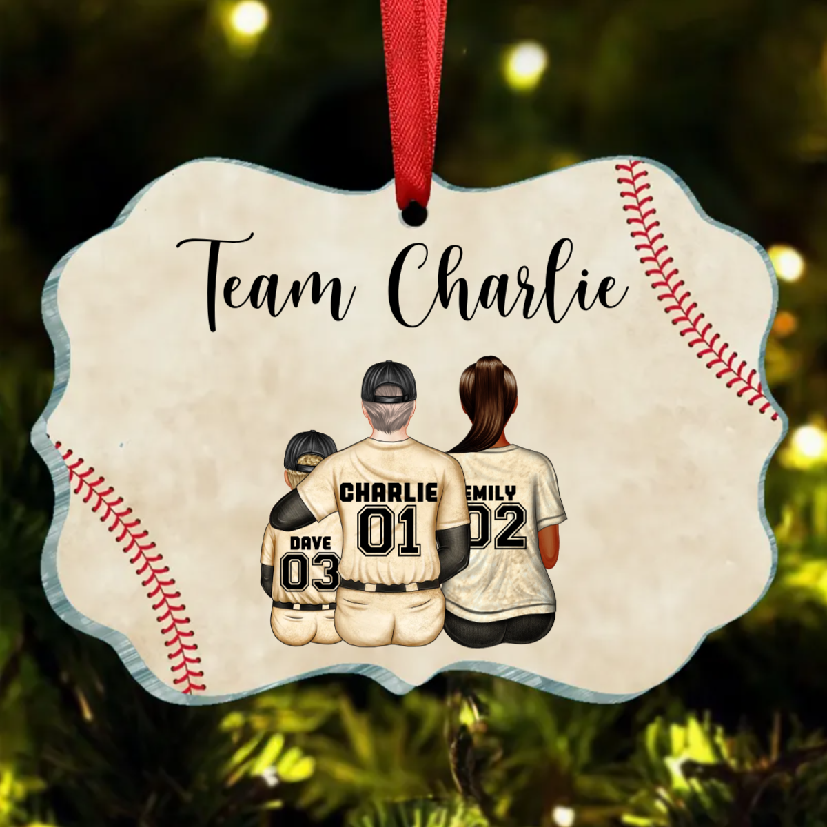 Baseball Family Team Sitting Personalized Acrylic Ornament, Christmas Decoration