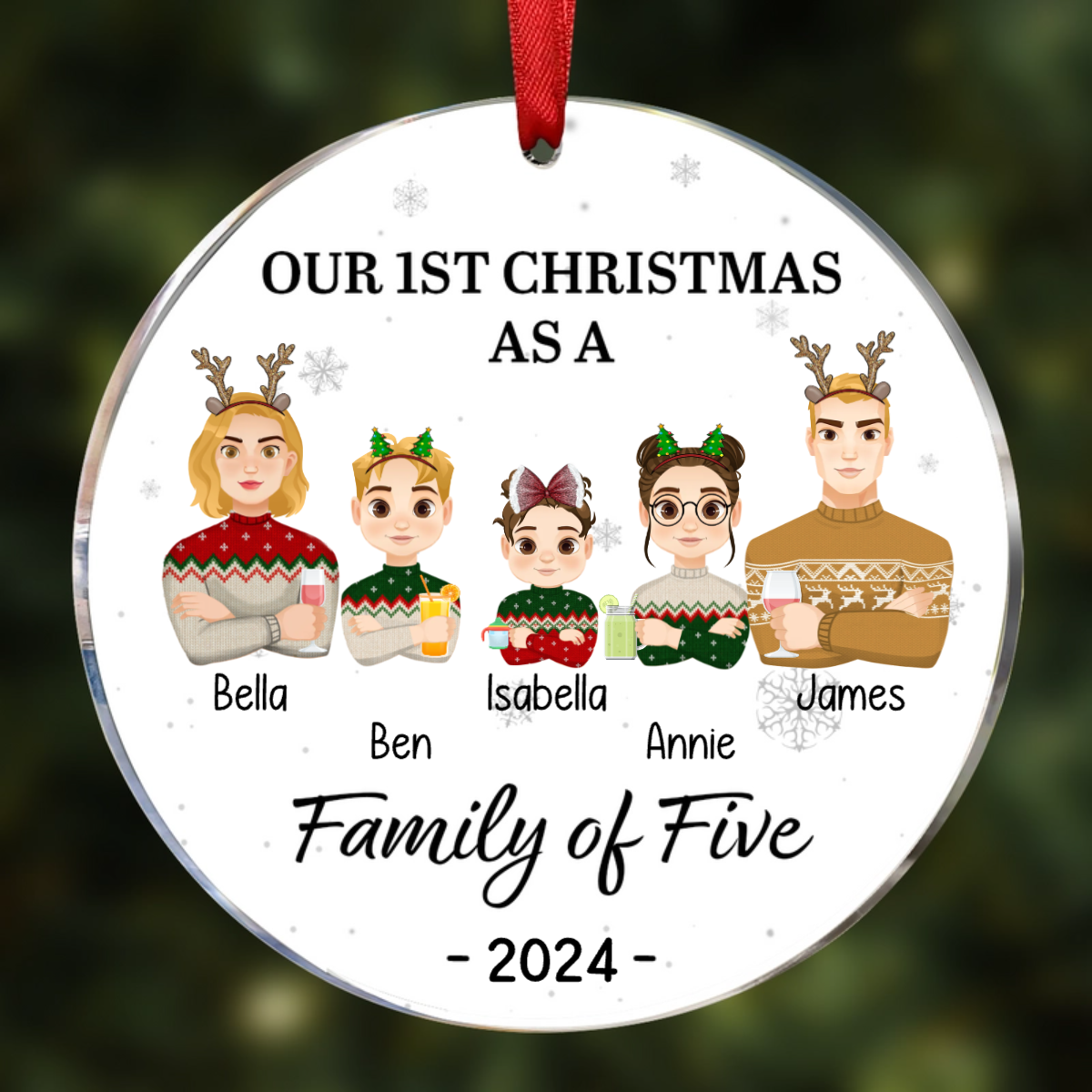 First Christmas As A Family Of Three Flat Art - Personalized Circle Acrylic Ornament