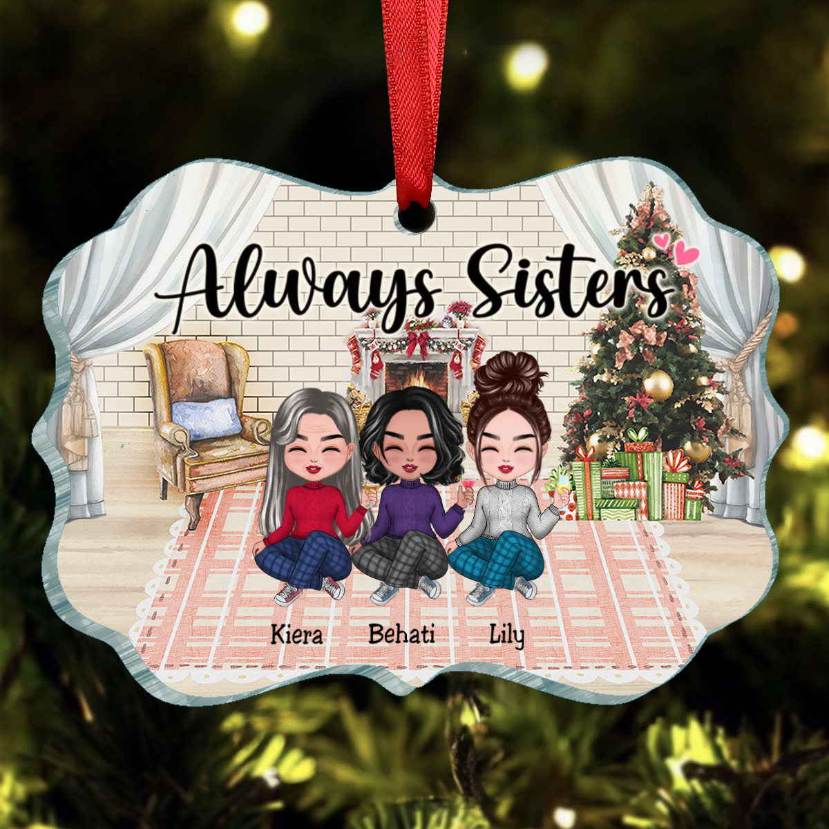 Sisters - Always Sisters - Personalized Ornament (LH)