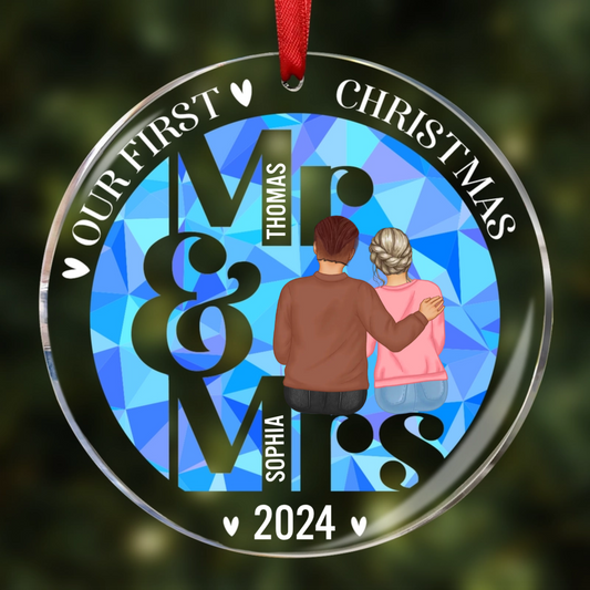 First Christmas As Mr Mrs - Personalized Circle Ornament