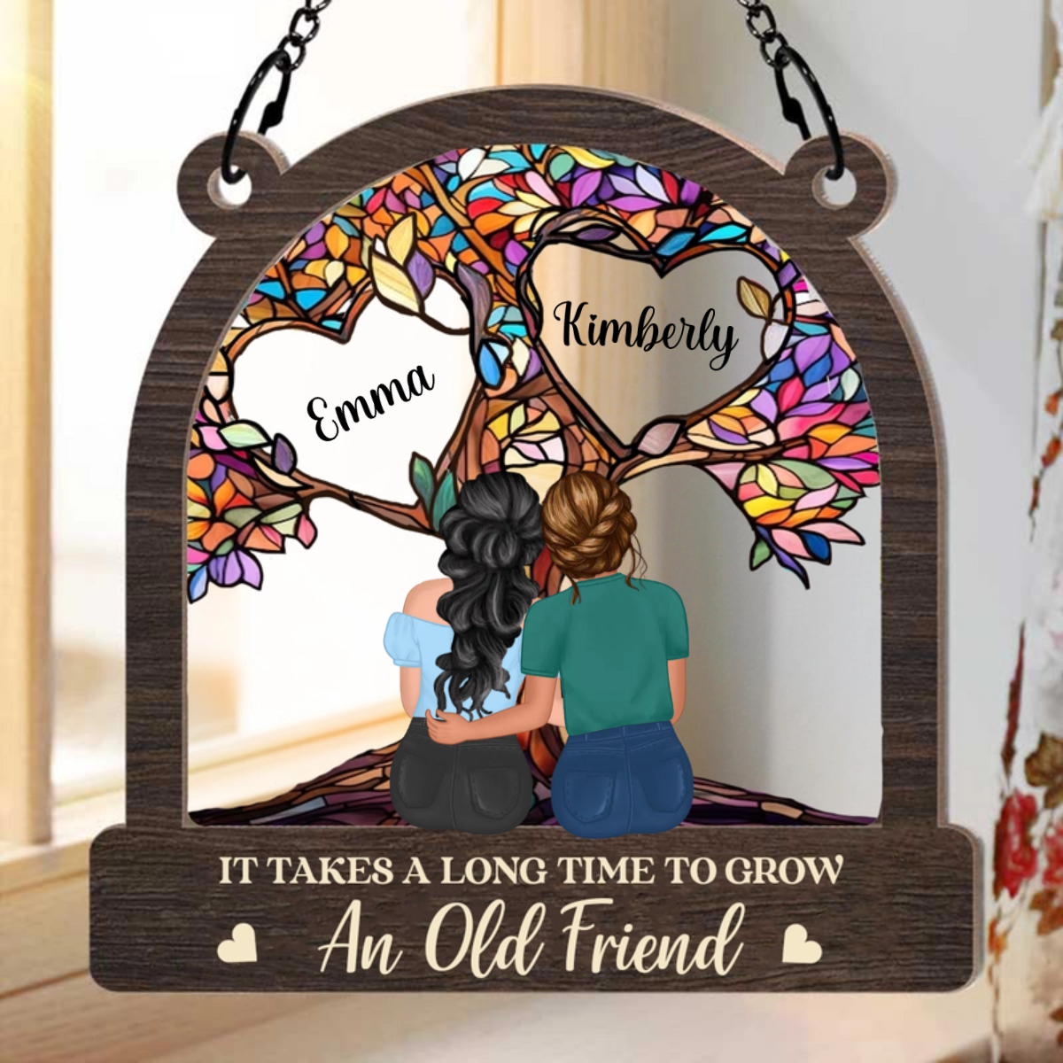 Grow An Old Friend Tree Of Life - Personalized Window Hanging Suncatcher Ornament