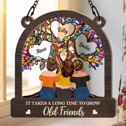 Grow An Old Friend Tree Of Life - Personalized Window Hanging Suncatcher Ornament