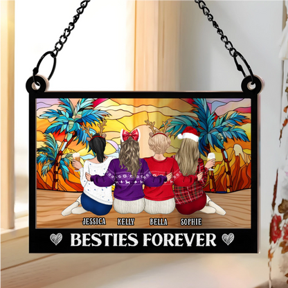 Besties Sisters Forever Landscape - Personalized Window Hanging Suncatcher Ornament