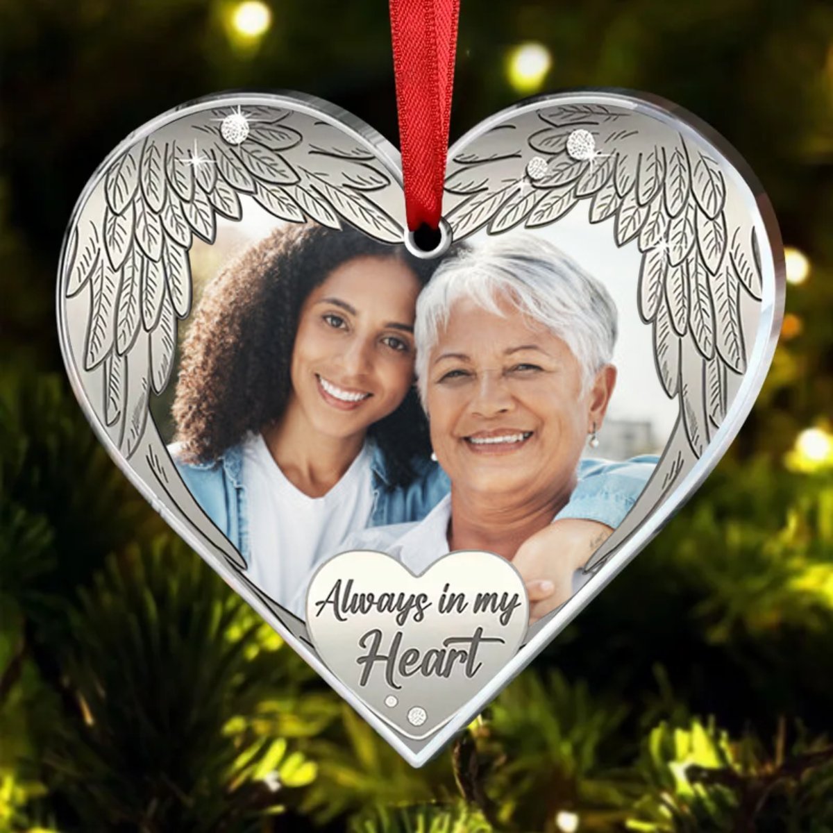 Family - Always in my heart - Personalized Custom Photo Heart Ornament - Makezbright Gifts