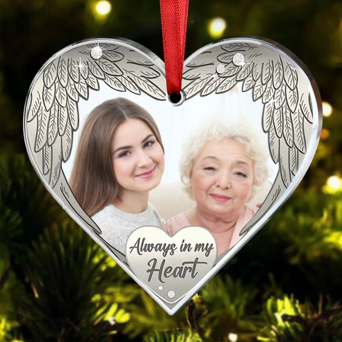 Family - Always in my heart - Personalized Custom Photo Heart Ornament - Makezbright Gifts