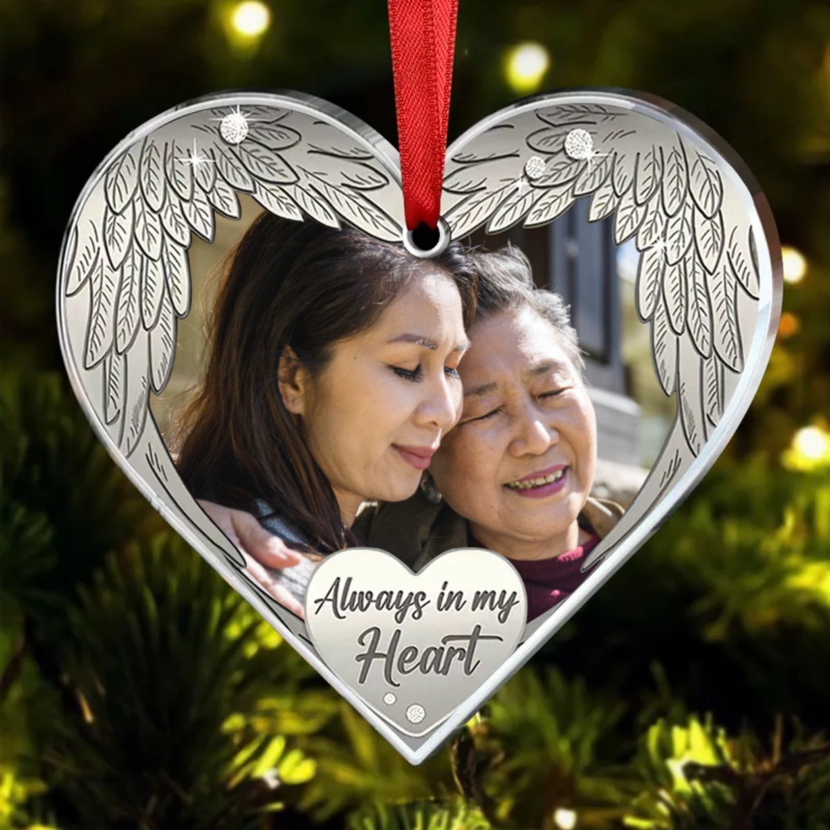 Family - Always in my heart - Personalized Custom Photo Heart Ornament - Makezbright Gifts