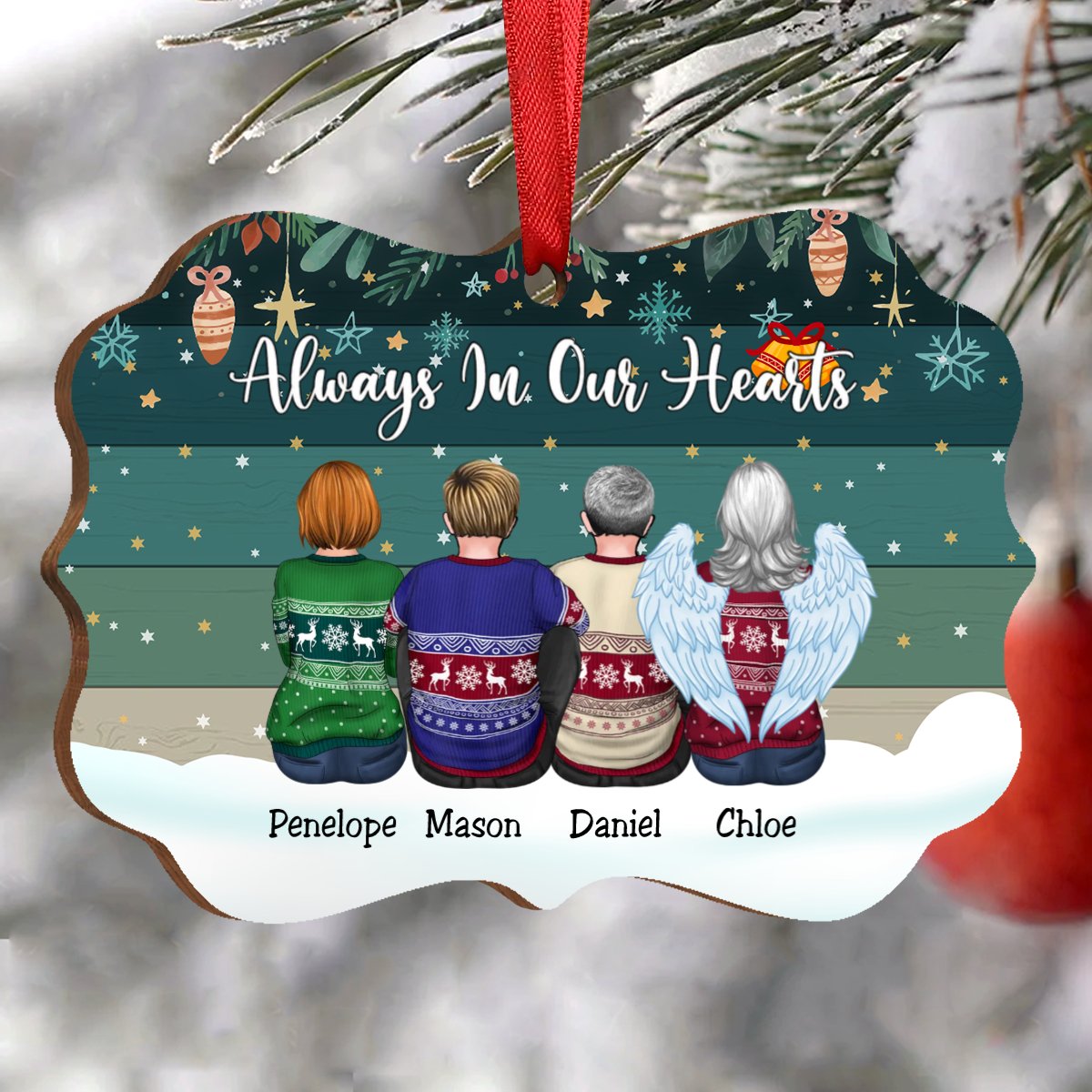 Family - Always In Our Hearts - Personalized Acrylic Ornament (Green) - Makezbright Gifts