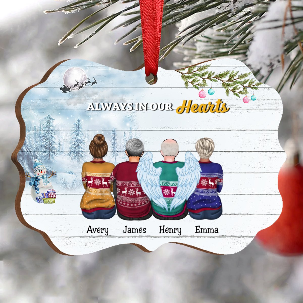 Family - Always In Our Hearts - Personalized Acrylic Ornament (Snow Man) - Makezbright Gifts