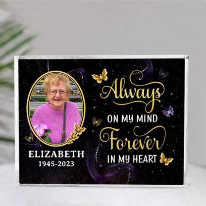 Family - Always On My Mind, Forever In My Heart - Personalized Rectangle Acrylic Plaque - Makezbright Gifts