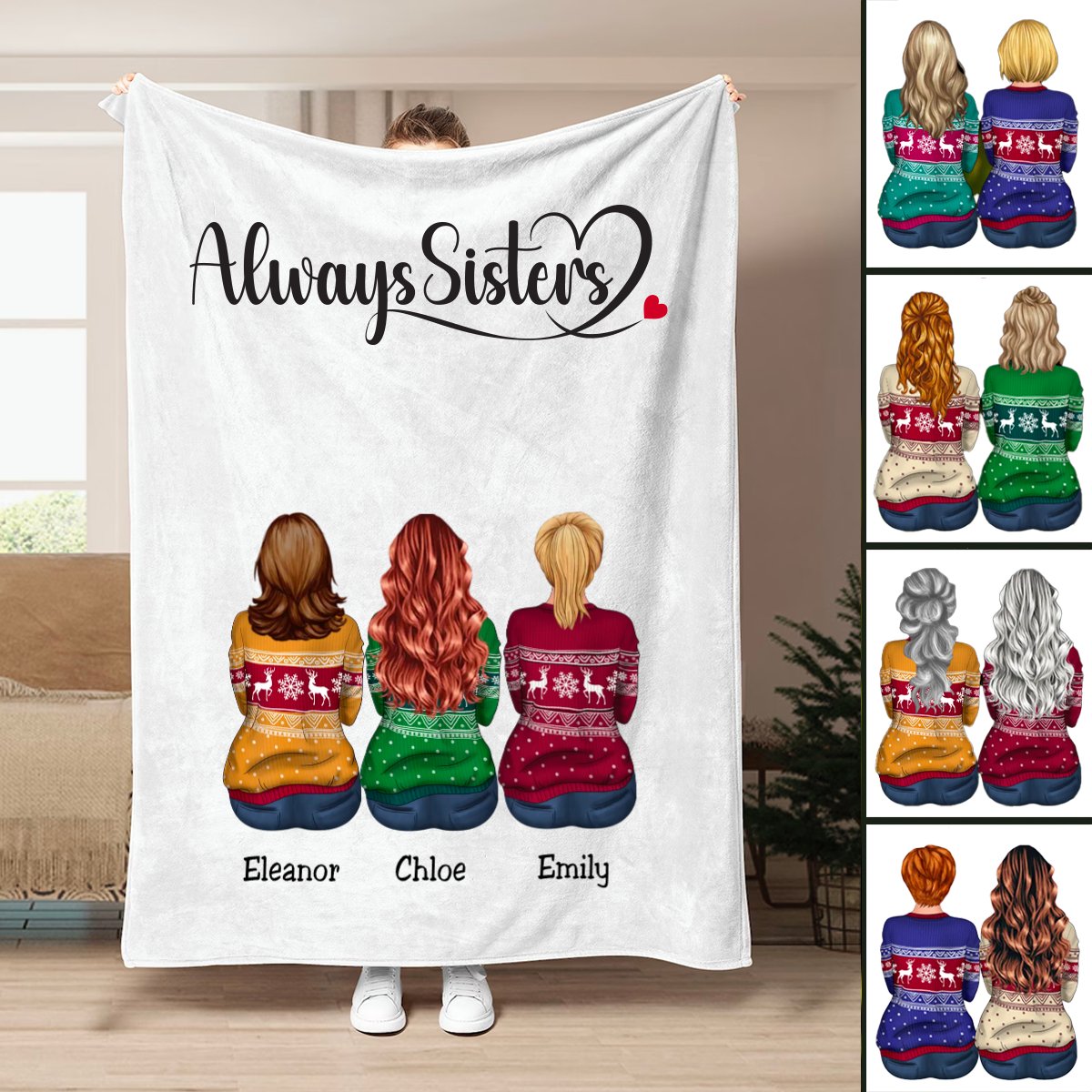 Family - Always Sisters - Personalized Blanket (NM) - Makezbright Gifts