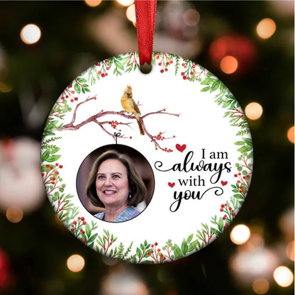 Family - Always With You Holly Branch Cardinal - Personalized Circle Ornament - Makezbright Gifts