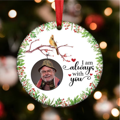 Family - Always With You Holly Branch Cardinal - Personalized Circle Ornament - Makezbright Gifts