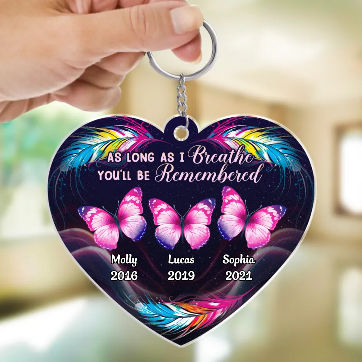 Family - As Long As I Breathe You'll Be Remembered - Personalized Acrylic Keychain - Makezbright Gifts