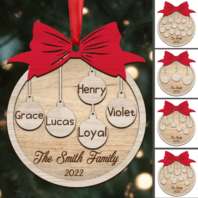 Family - Ball Christmas - Personalized Acrylic Ornament - Gift For Family Members, Grandma, Grandpa, Mom, Dad - Makezbright Gifts