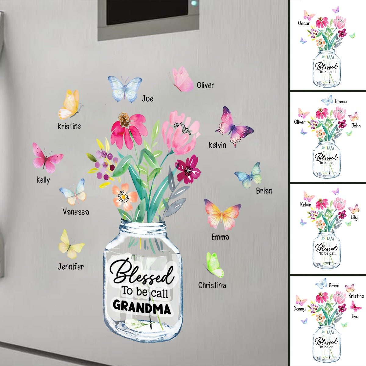 Family - Blessed To Be Called Grandma Mom Vase of Flower - Personalized Custom Decal - Makezbright Gifts