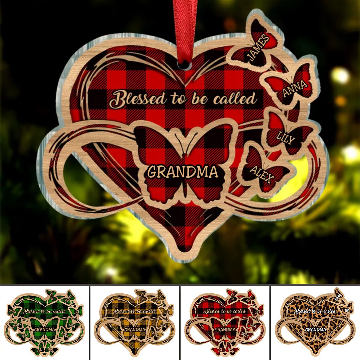 Family - Blessed To Be Called Grandma Nana Mom Butterfly - Personalized Acrylic Ornament - Makezbright Gifts