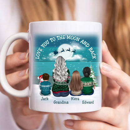 Family - Blue Palette Moon Grandma & Grandkids Back View - Personalized Mug (LH) - Makezbright Gifts