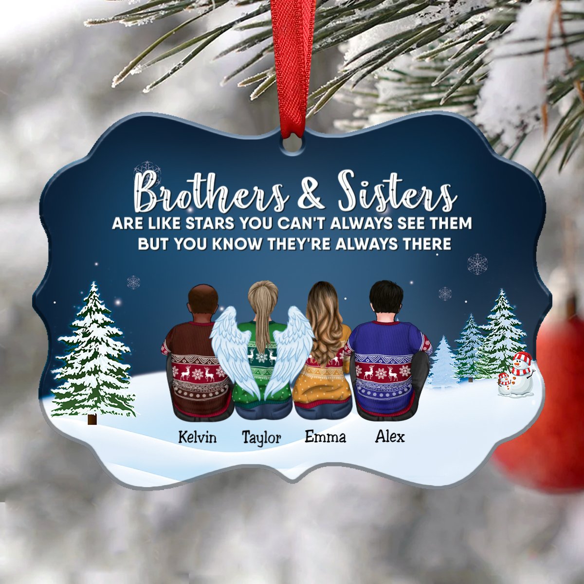 Family - Brothers & Sisters Are Like Stars You Can't Always See Them But You Know They're Always There - Personalized Christmas Ornament - Makezbright Gifts