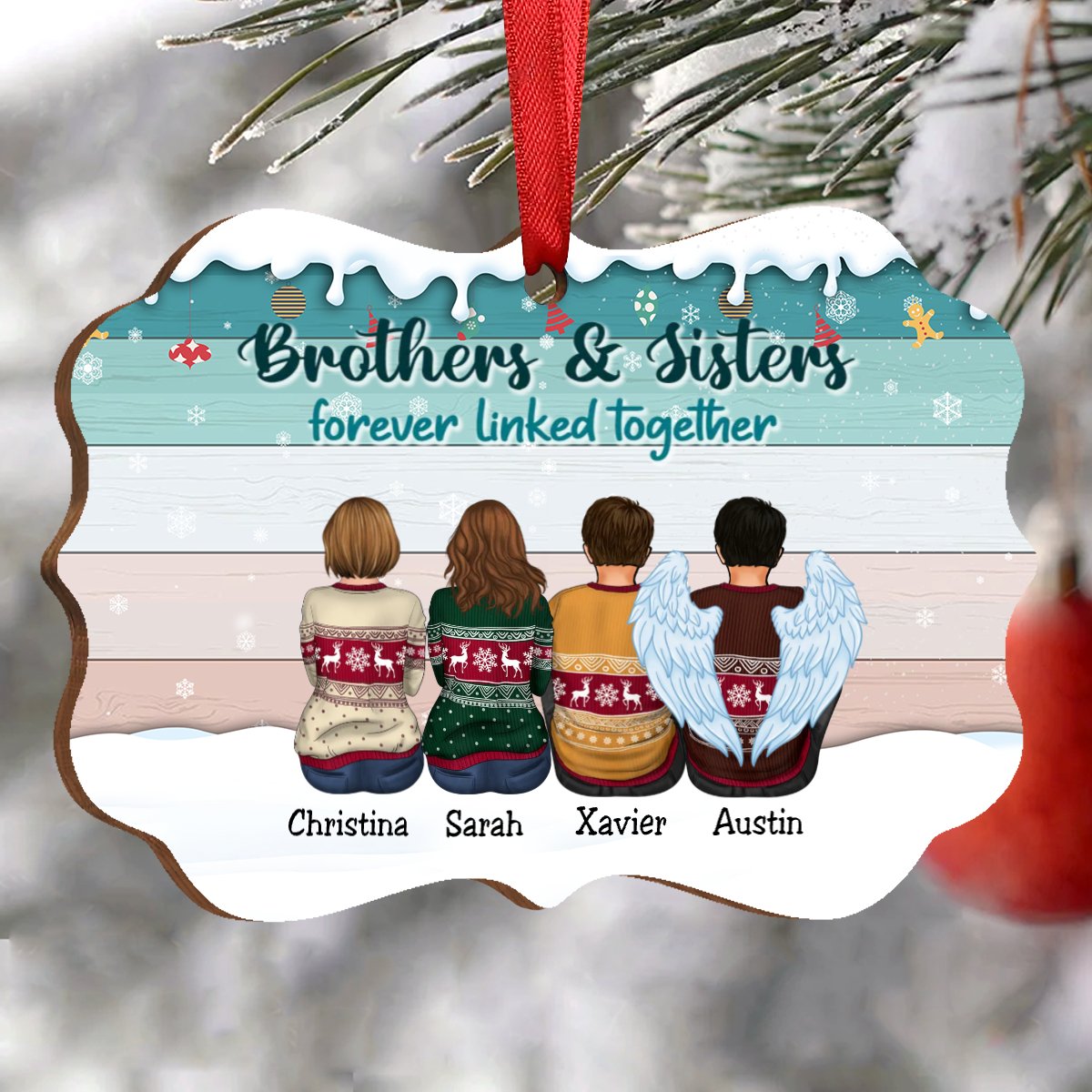 Family - Brothers & Sisters Forever Linked Together - Personalized Christmas Ornament - Makezbright Gifts