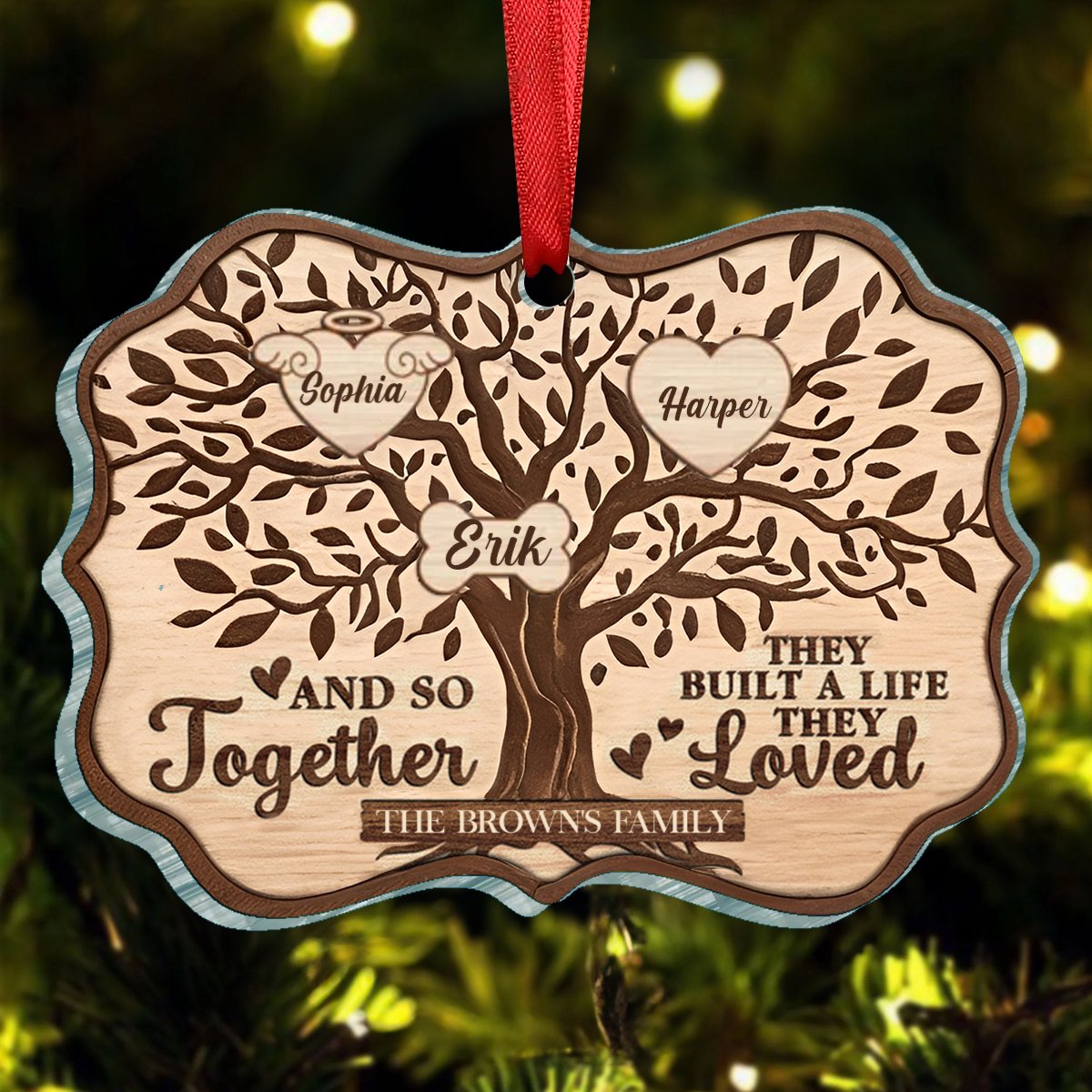 Family - Christmas Family Tree And So Together They Built A Life They Loved - Personalized Ornament - Makezbright Gifts