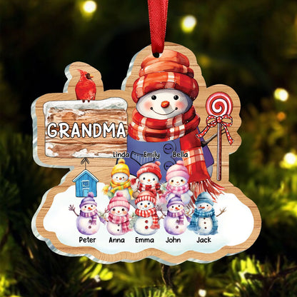 Family - Christmas Snowman Grandma Nana Mom - Personalized Acrylic Ornament - Makezbright Gifts