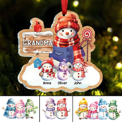 Family - Christmas Snowman Grandma Nana Mom - Personalized Acrylic Ornament - Makezbright Gifts