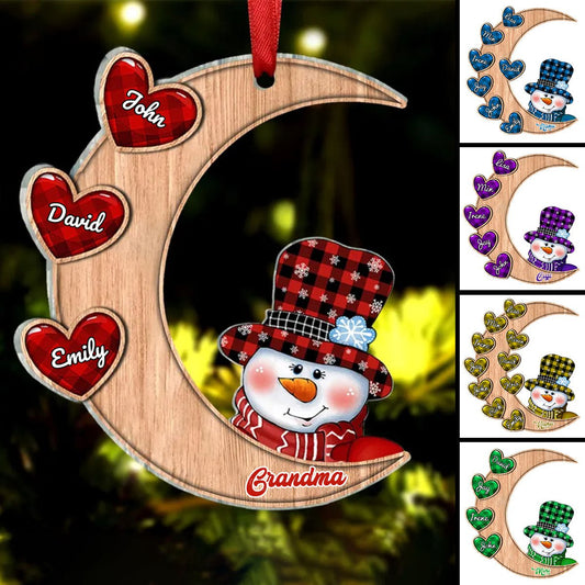 Family - Christmas Snowman Grandma Sweet Heart Kids On The Moon - Personalized Acrylic Ornament - Makezbright Gifts