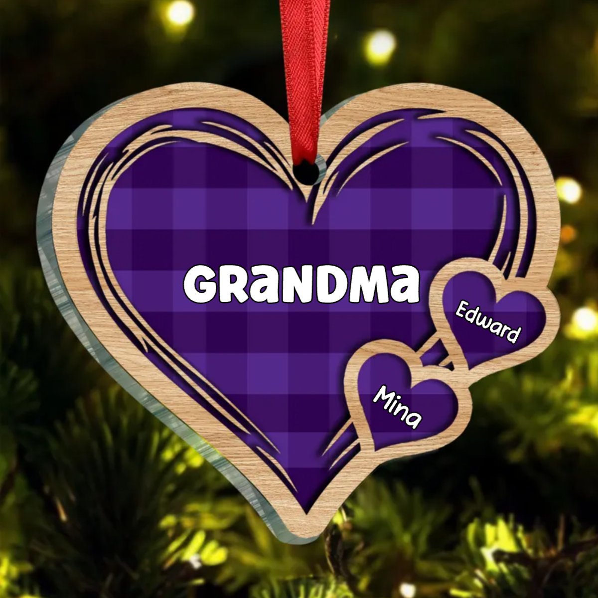 Family - Custom Grandma Heart - Personalized Ornament - Makezbright Gifts