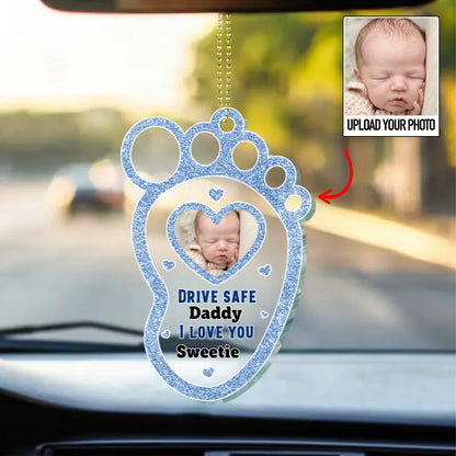 Family - Custom Photo Drive Safe Daddy Mommy - Personalized Acrylic Car Hanger - Makezbright Gifts