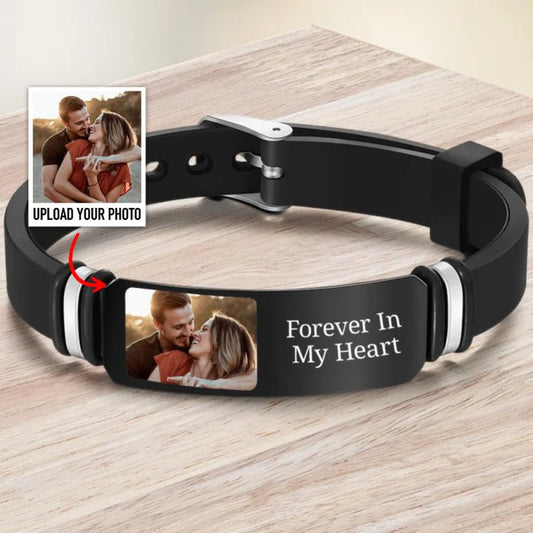 Family - Custom Photo Forever In My Heart - Personalized Engraved Bracelet (HJ) - Makezbright Gifts