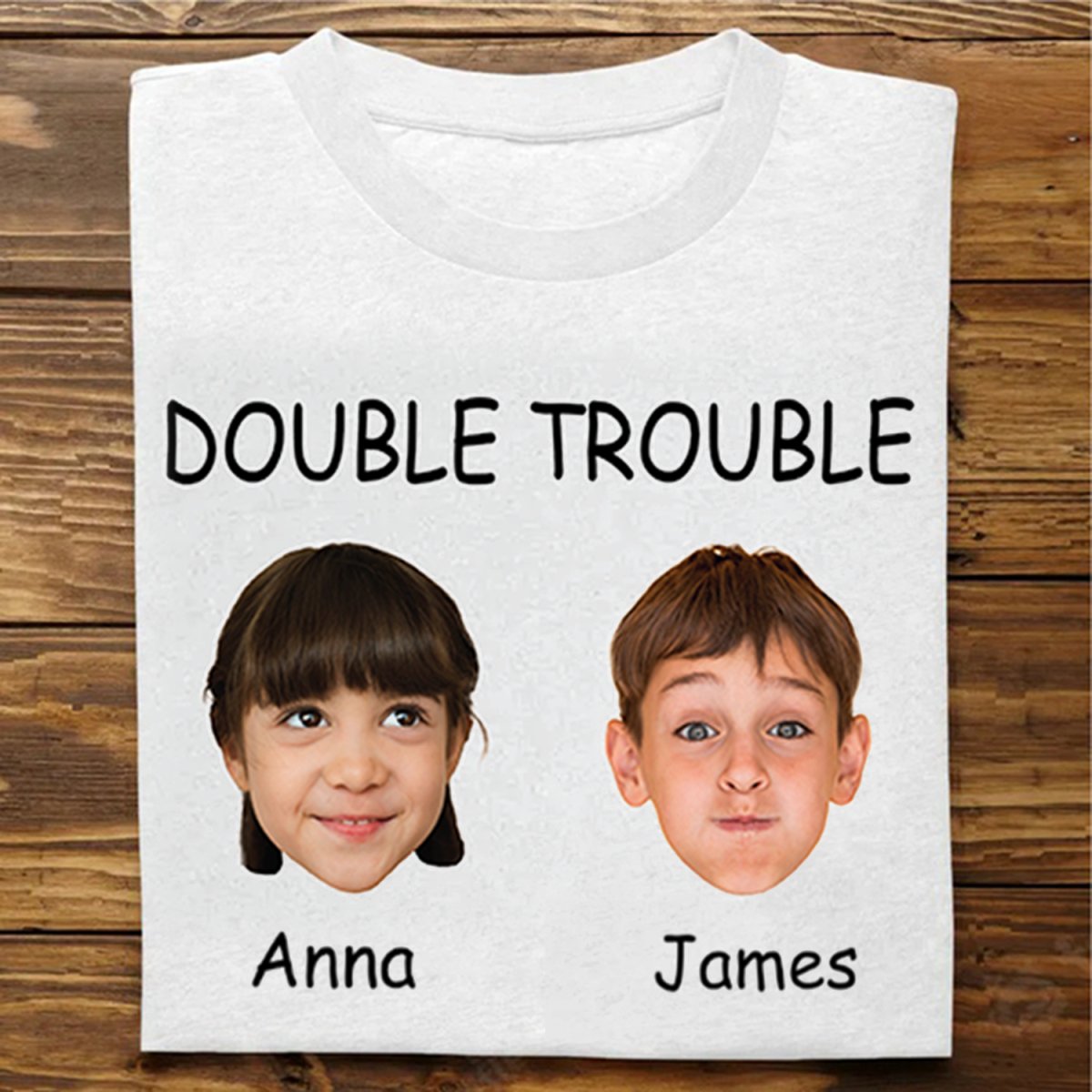 Family - Custom Photo Funny Faces Double Trouble - Personalized Unisex T - shirt, Hoodie, Sweatshirt - Makezbright Gifts