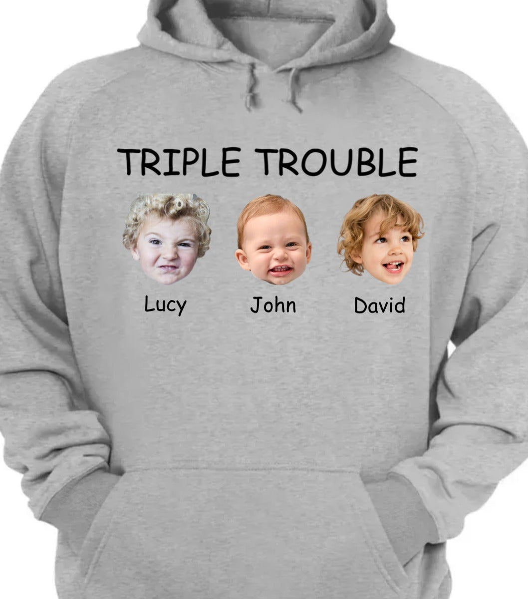 Family - Custom Photo Funny Faces Double Trouble - Personalized Unisex T - shirt, Hoodie, Sweatshirt - Makezbright Gifts