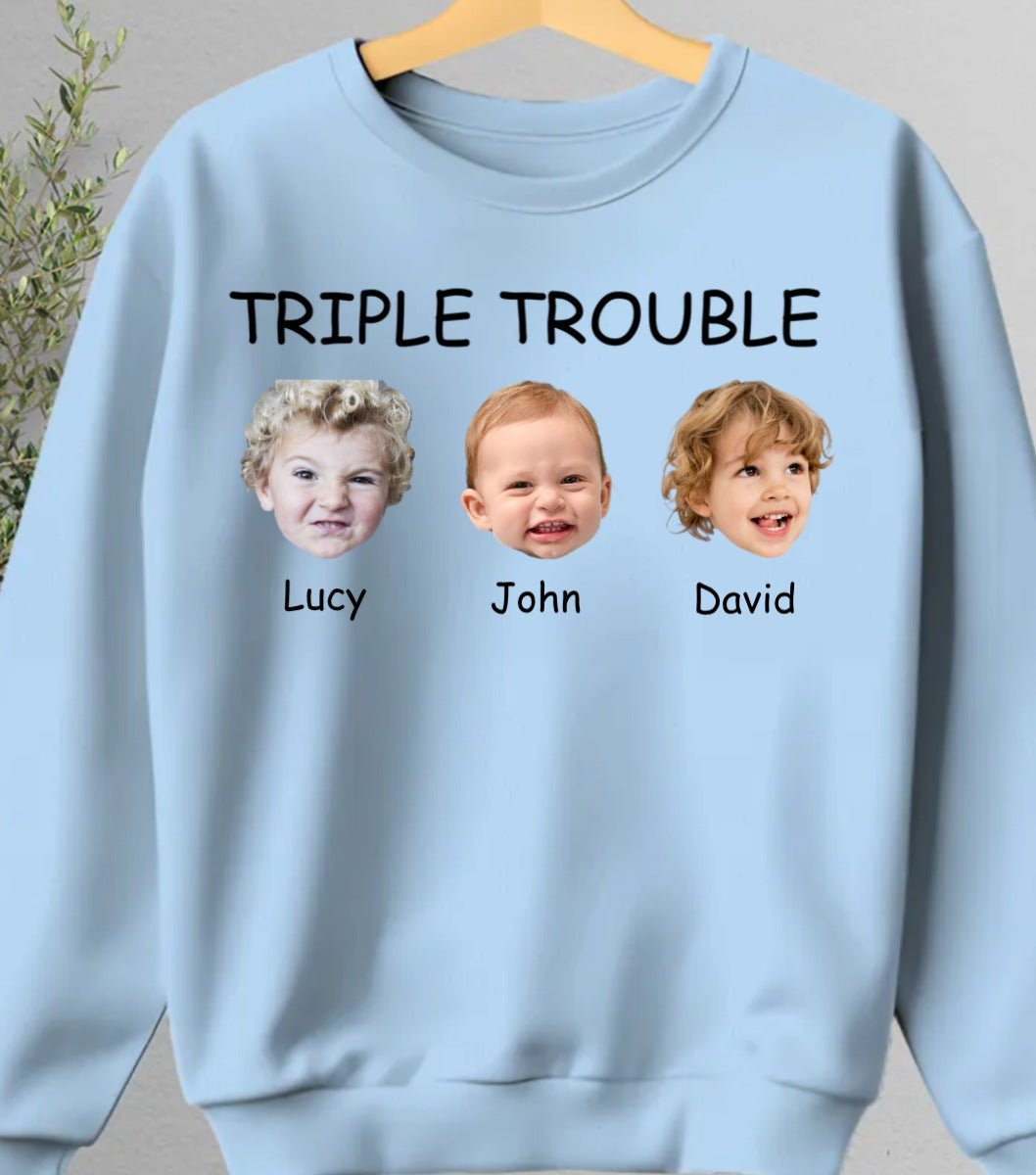 Family - Custom Photo Funny Faces Double Trouble - Personalized Unisex T - shirt, Hoodie, Sweatshirt - Makezbright Gifts