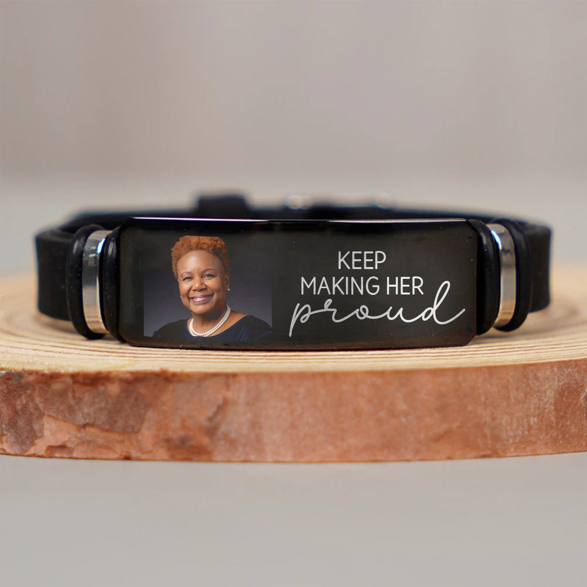 Family - Custom Photo Keep Making Her Proud - Personalized Engraved Bracelet - Makezbright Gifts