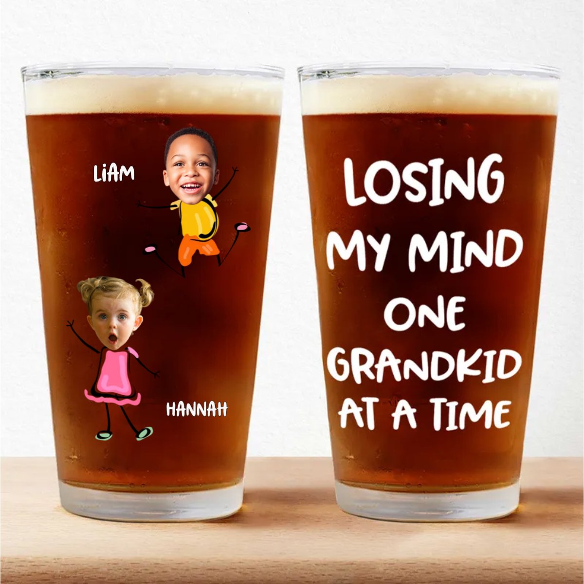 Family - Custom Photo Losing My Mind One Kid At A Time - Personalized Pint Glass - Makezbright Gifts