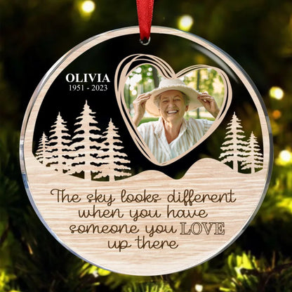 Family - Custom Photo The Sky Looks Different - Personalized Acrylic Circle Ornament - Makezbright Gifts