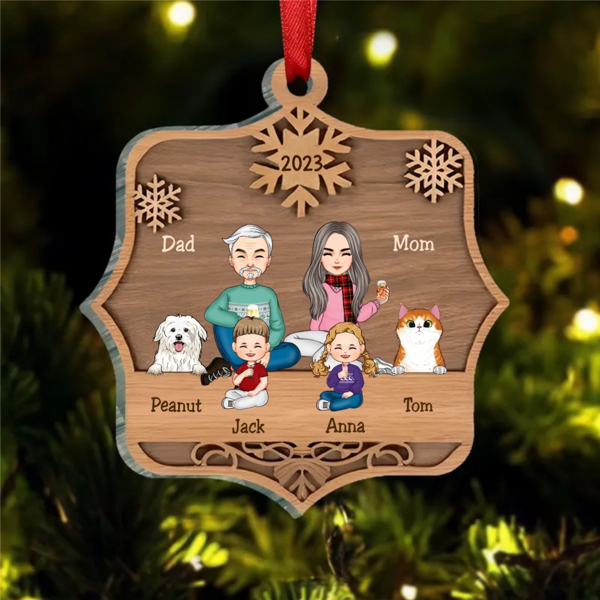 Family - Cute Family Sitting - Personalized Acrylic Ornament - Makezbright Gifts