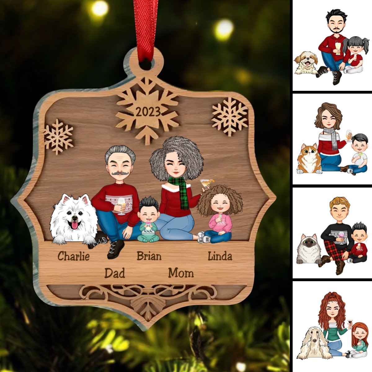 Family - Cute Family Sitting - Personalized Acrylic Ornament - Makezbright Gifts