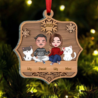 Family - Cute Family Sitting - Personalized Ornament (LH) - Makezbright Gifts