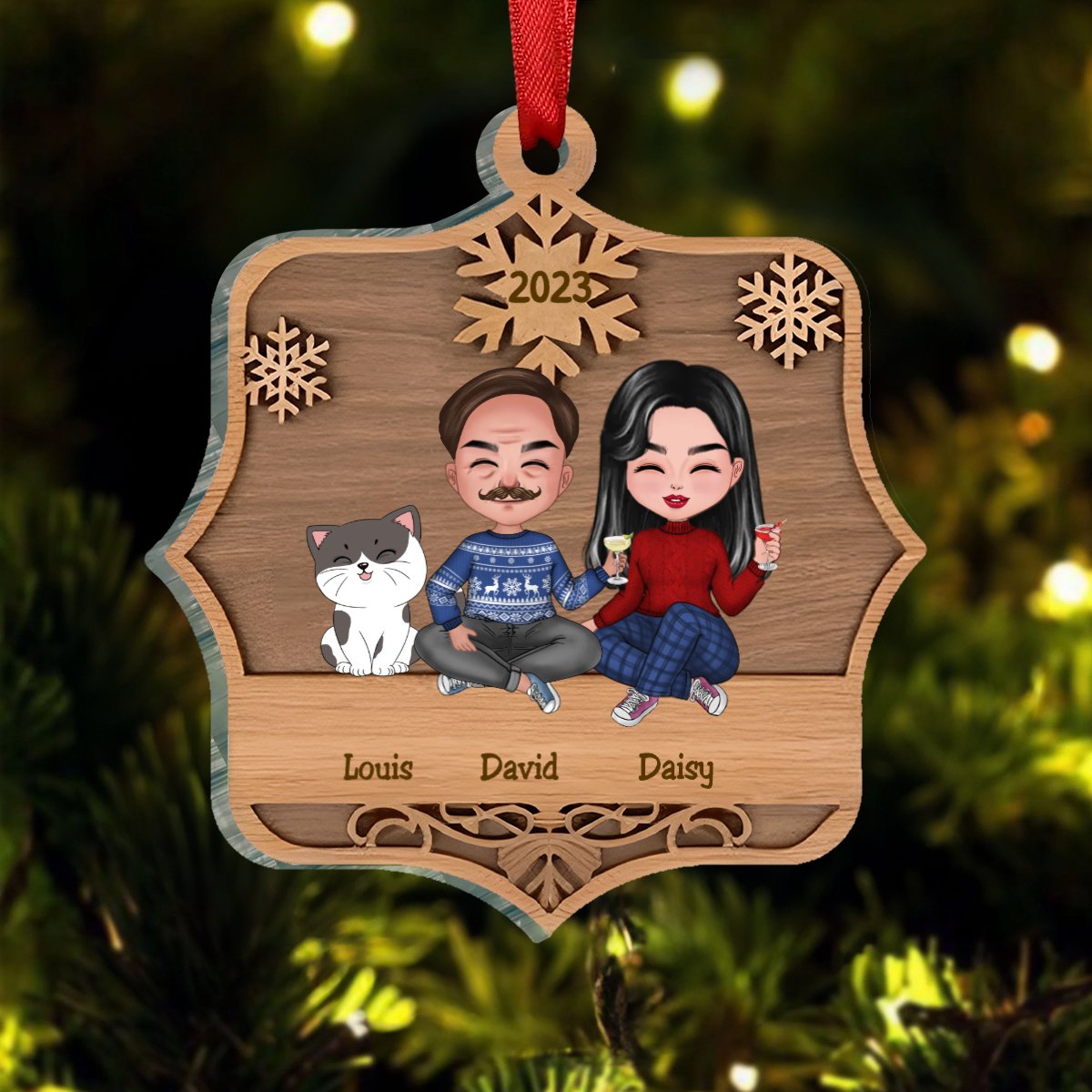 Family - Cute Family Sitting - Personalized Ornament (LH) - Makezbright Gifts