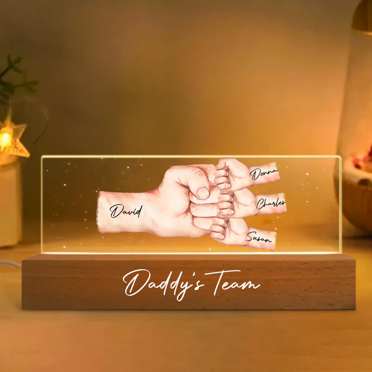 Family - Daddy's Team Fist Bump - Personalized Acrylic LED Lamp Night Light (HJ) - Makezbright Gifts