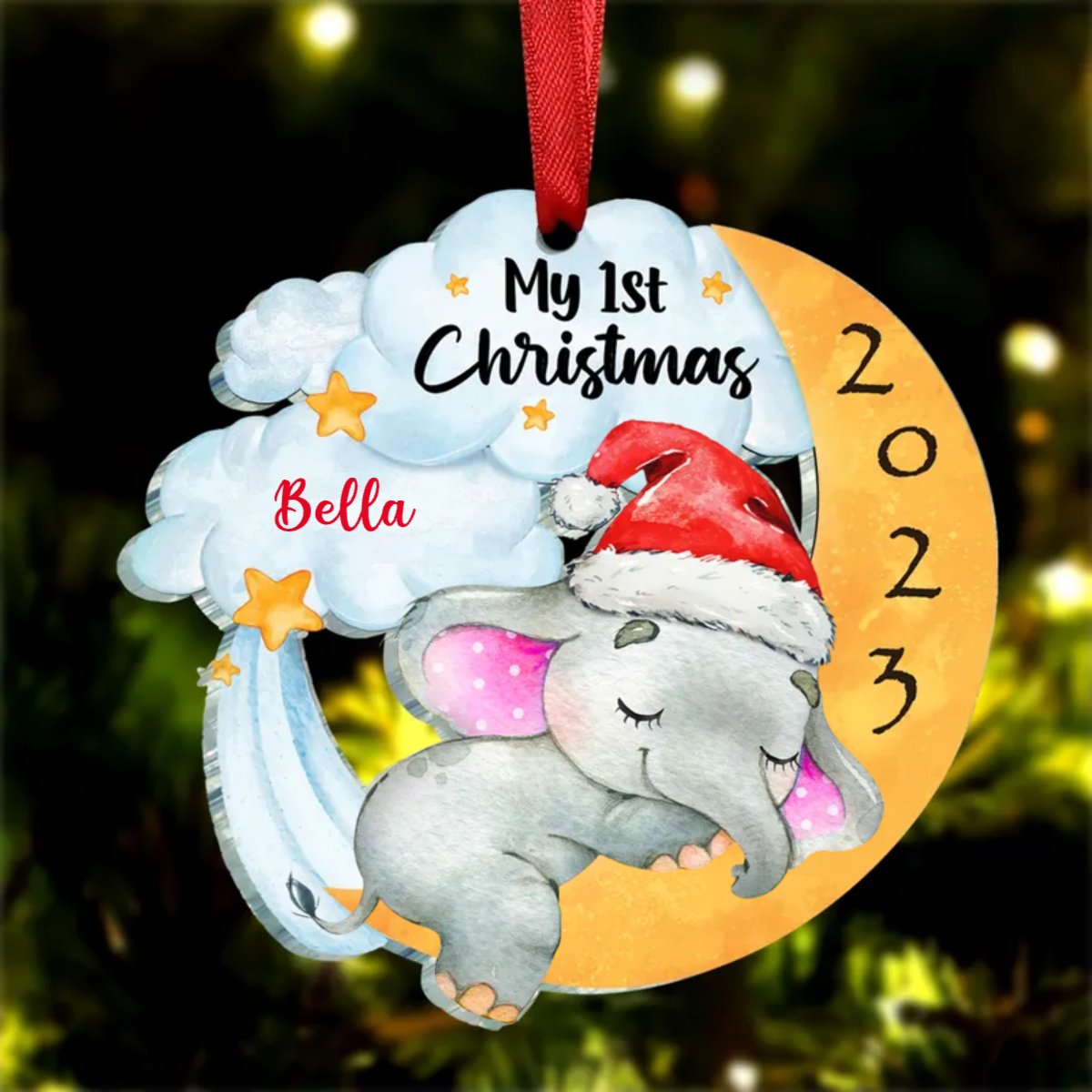 Family - Elephant Baby First Christmas - Personalized Acrylic Ornament - Makezbright Gifts