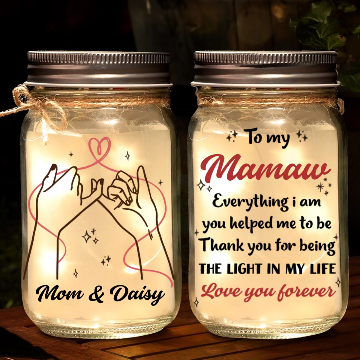 Family - Everything I Am You Helped Me To Be, Thank You For Being The Light In My Life - Personalized Mason Jar Light - Makezbright Gifts