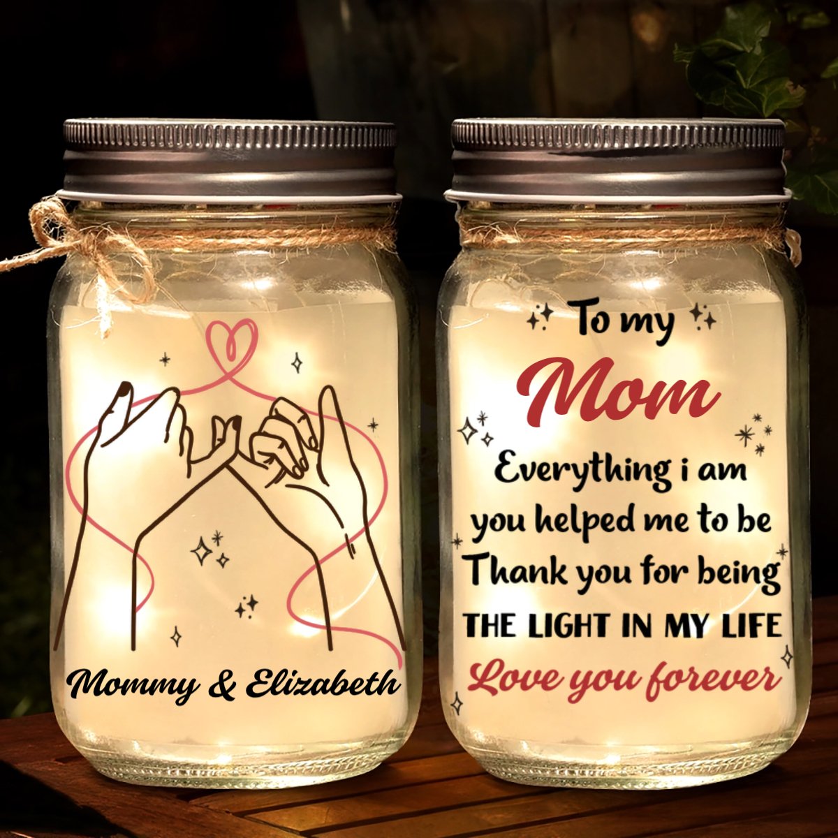 Family - Everything I Am You Helped Me To Be, Thank You For Being The Light In My Life - Personalized Mason Jar Light - Makezbright Gifts