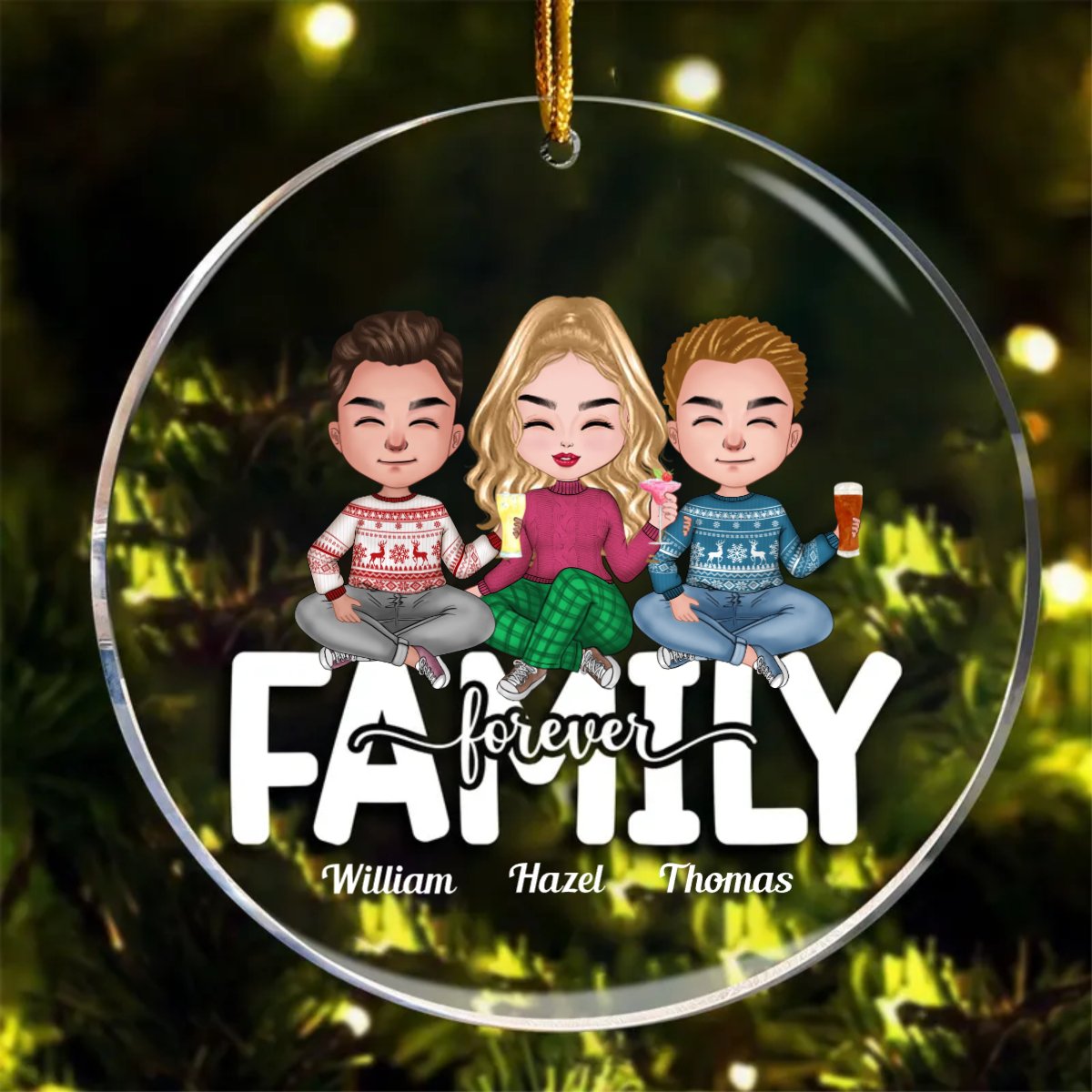 Family - Family Forever - Personalized Acrylic Circle Ornament - Makezbright Gifts