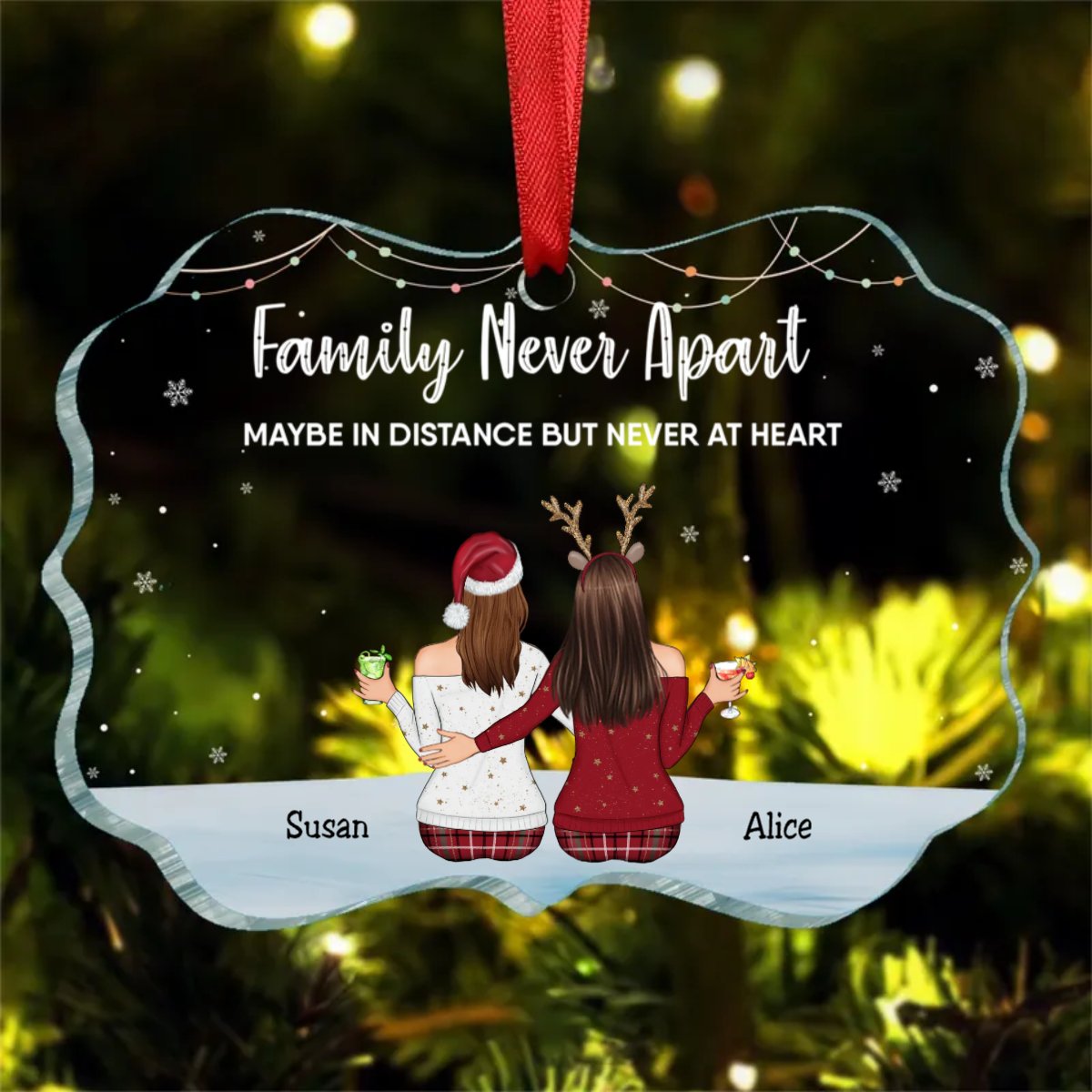 Family - Family Never Apart Maybe In Distance But Never At Heart - Personalized Ornament - Makezbright Gifts