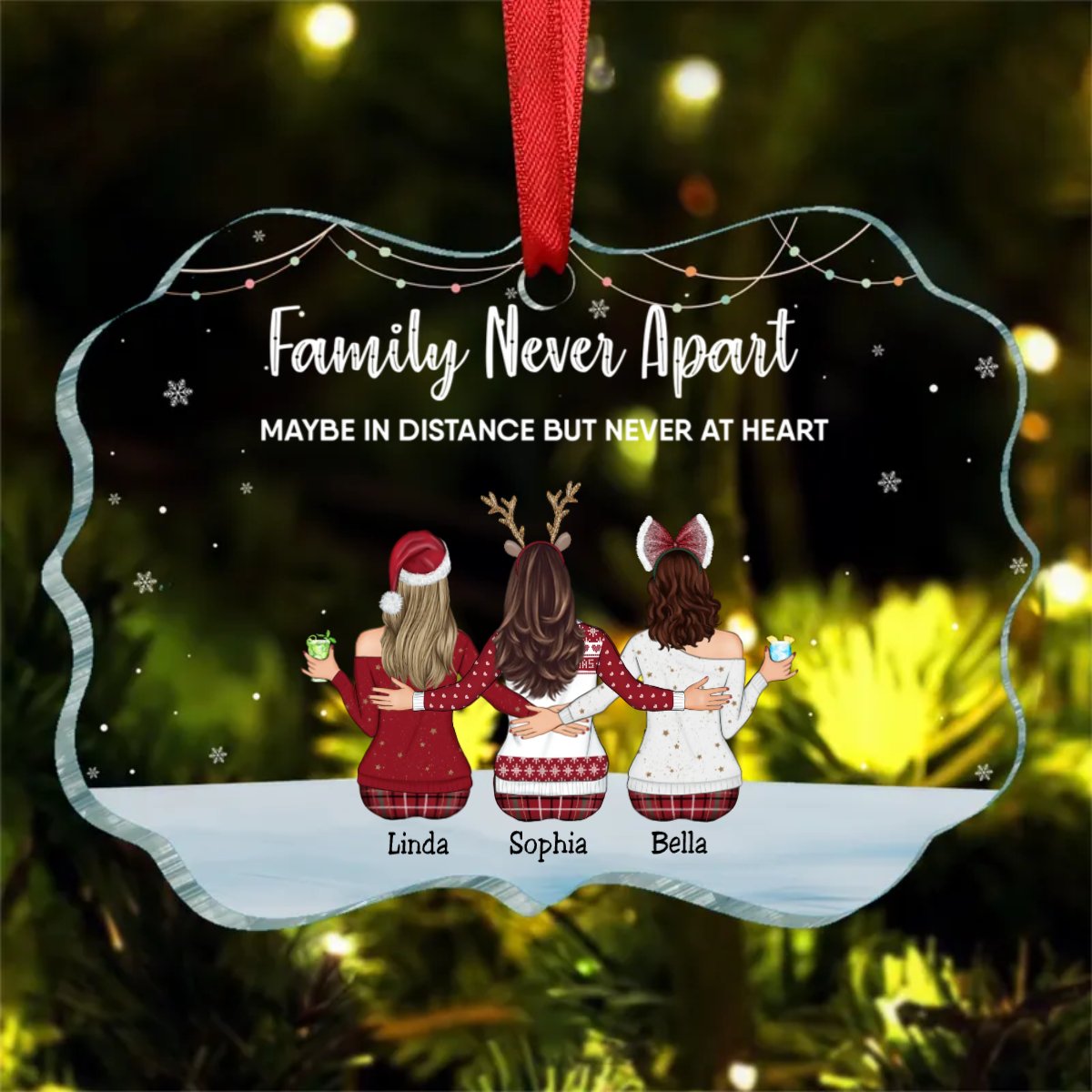 Family - Family Never Apart Maybe In Distance But Never At Heart - Personalized Ornament - Makezbright Gifts