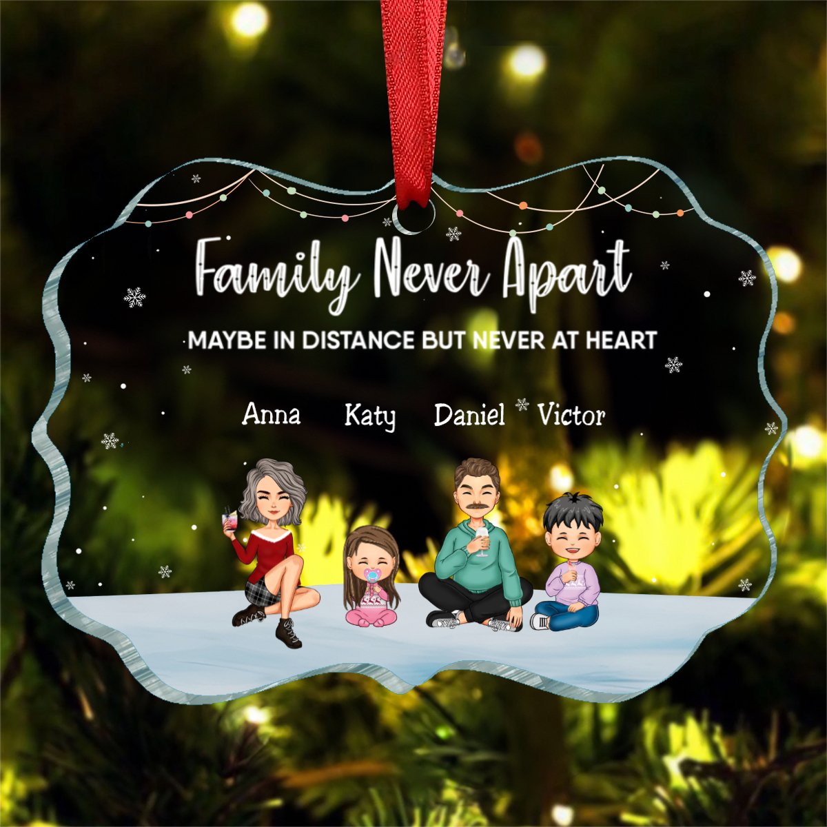 Family - Family Never Apart Maybe In Distance But Never At Heart - Personalized Ornament (LH) - Makezbright Gifts